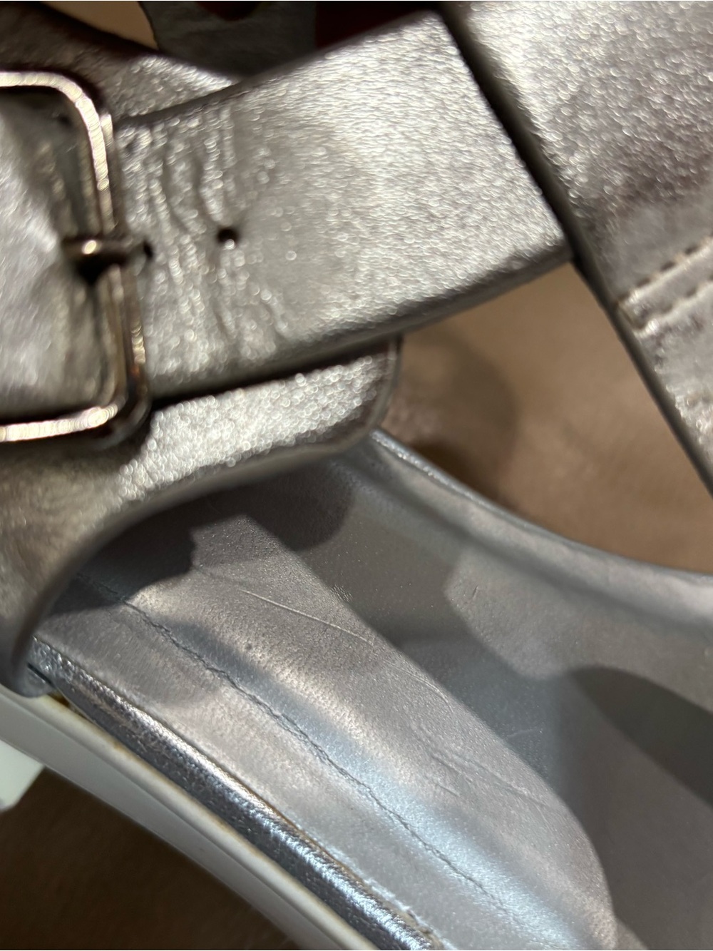 J Adam’s Metallic Silver 3 inch Platform Sandal with White Lug Sole - Picture 5 of 8